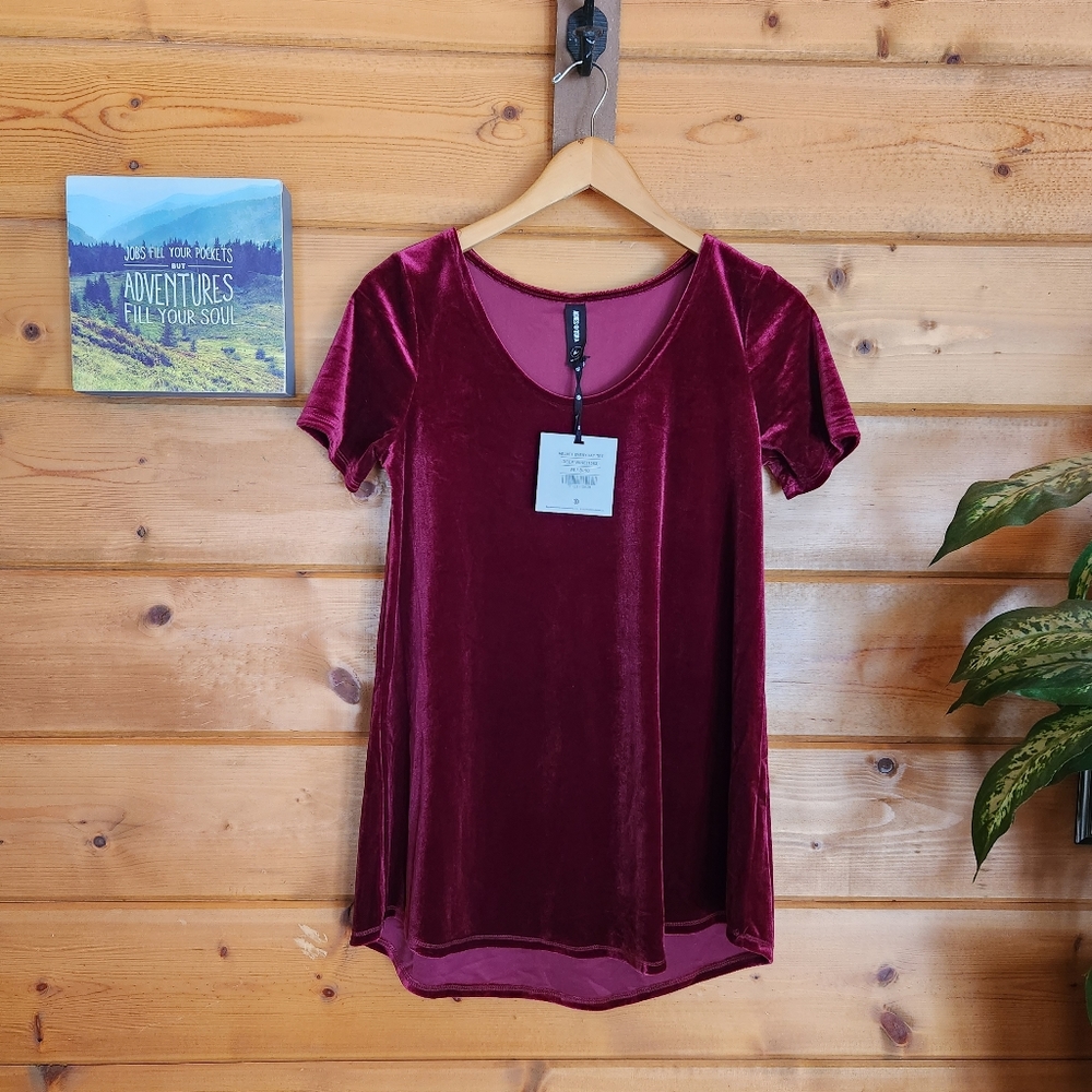 Agnes & Dora 💜 NWT Velvet Everyday Tee Shirt Deep Wine Red Velour Top Hi Low M